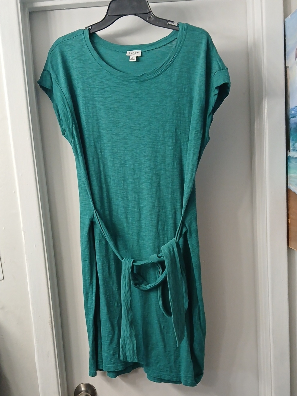 J. Crew Teal Short Sleeve Tie-Waist Jersey Dress